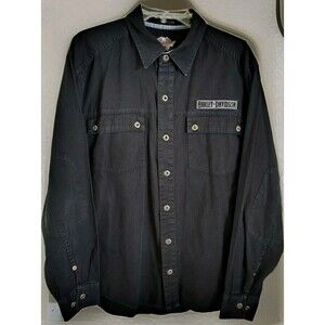 Harley Davidson Men's Shirt Size L Black Embroidered Eagle Long Sleeve Pockets